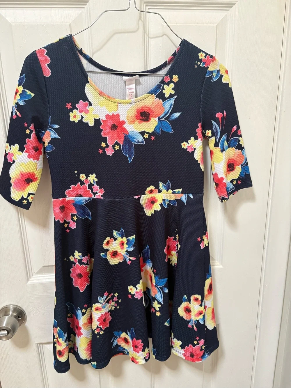 Justice Navy Floral Fit & Flare Dress with Pink, Yellow & Blue Blooms